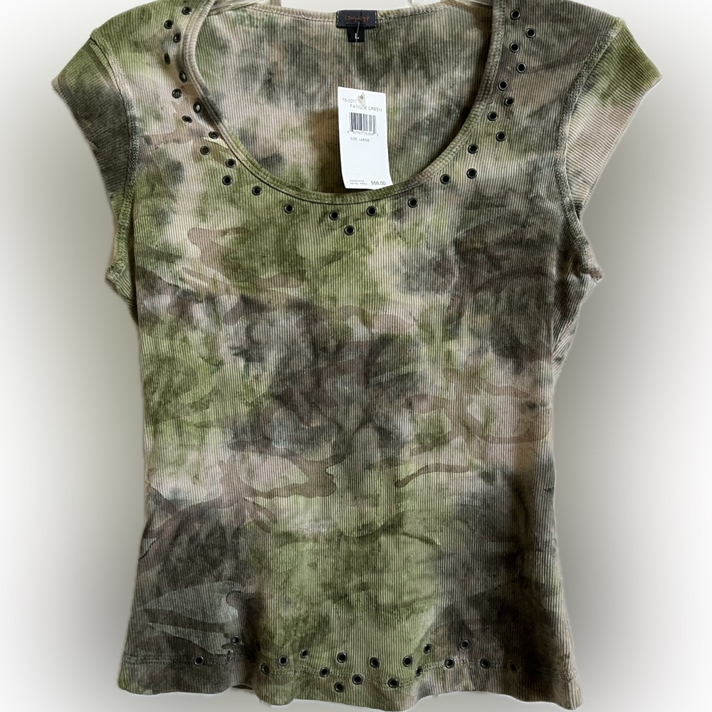 NWT Language Cropped Cap Sleeve Tie Dye Camo Women's Top